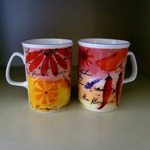 ROSE OF ENGLAND Set of 2 Bone China Tea / Coffee Mugs Summer Garden ☀️ Design